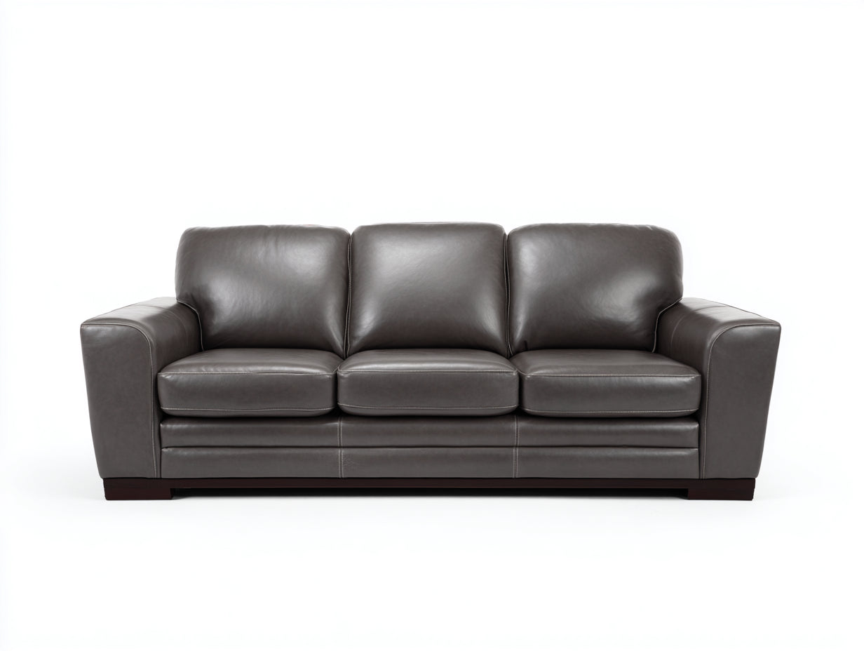 3 Sitzer Sofas mit Bezug in Lederoptik 218 x 93 x 87 cm - Dunkelgrau und Dunkelbraun - Modernes Polstersofa mit breiten Armlehnen für Wohnzimmer