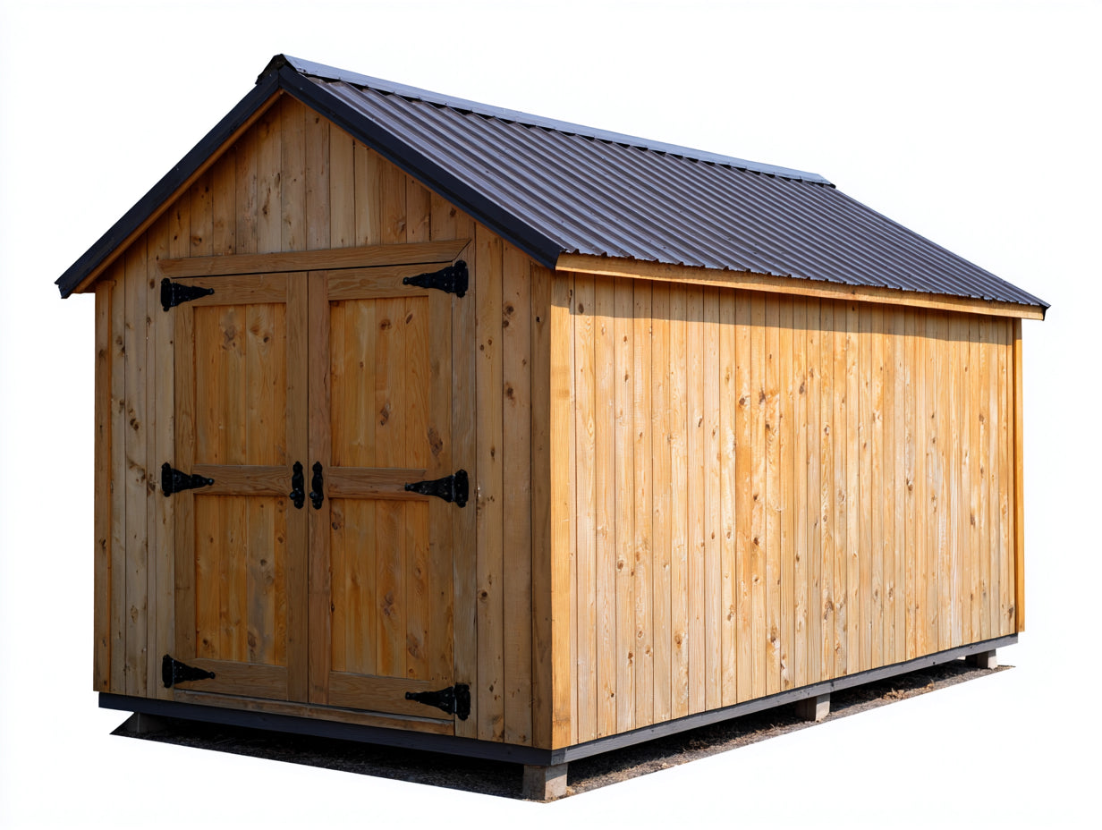 Gartenhäuser aus Holz 300 x 240 x 250 cm - Naturbraun-Anthrazit - Satteldach und 2 Flügeltüren für Gartengeräte
