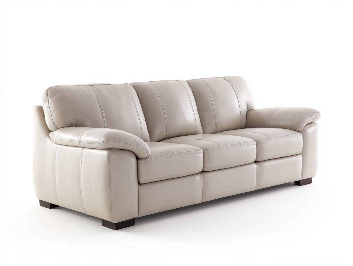 3 Sitzer Sofas mit Bezug in Lederoptik 215 x 92 x 88 cm - Beige-Dunkelbraun - Gepolstertes Komfortdesign für das Wohnzimmer