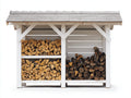 Kaminholzregal aus Holz 180 x 70 x 175 cm - Weiß - überdachtes 3-Fach-Design für Garten und Terrasse