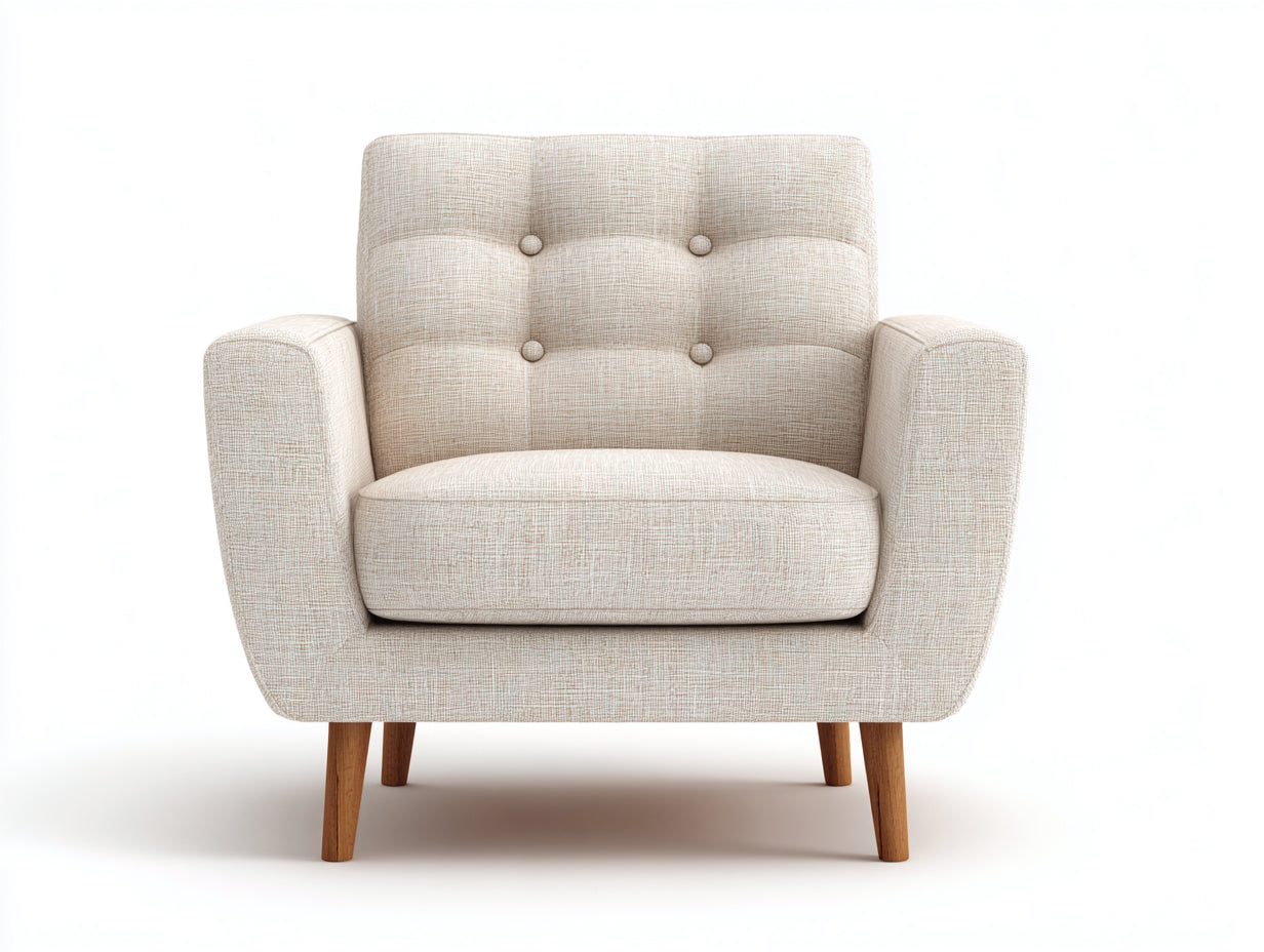Sessel Strukturstoff 105x82x78 cm - Creme Naturfarben - modern mit Knopfheftung