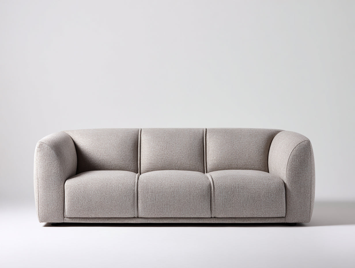 3 Sitzer Sofas mit strukturiertem Stoffbezug 218 x 94 x 78 cm - Hellbeige-Schwarz - Abgerundetes Design für das Wohnzimmer