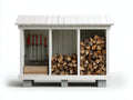 Kaminholzregal aus Holz 164 x 62 x 142 cm - Weiß und Hellgrau - Überdachter Brennholzunterstand mit 3 Lagerbereichen und Pultdach