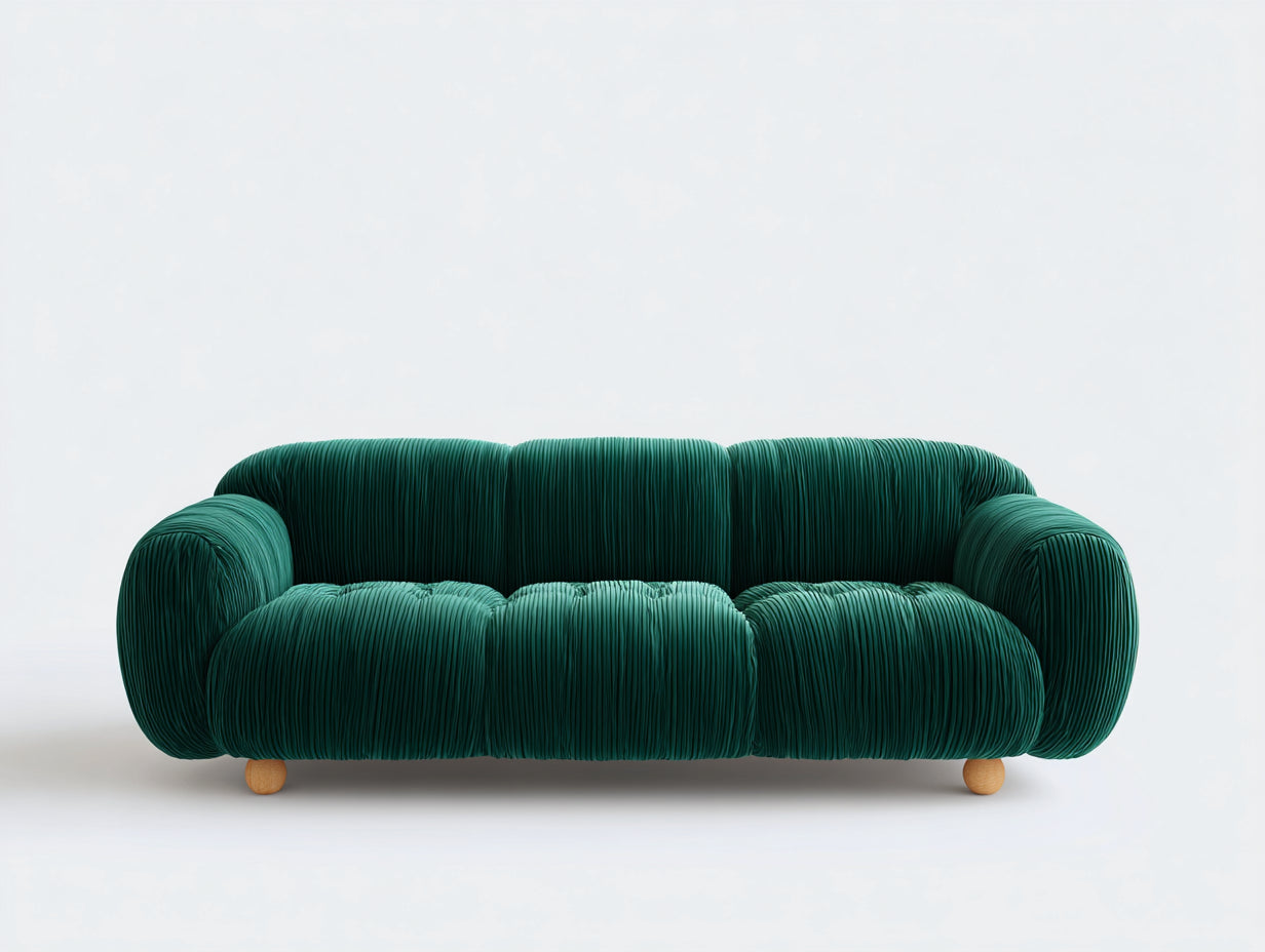 3 Sitzer Sofas mit strukturiertem Stoffbezug 225 x 95 x 78 cm - Dunkelgrün-Naturbraun - Abgerundetes Design für das Wohnzimmer