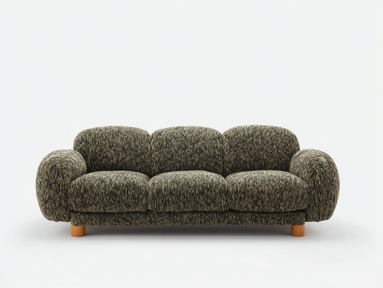 3 Sitzer Sofas Strukturstoff 230x92x78 cm - Dunkelgrün Schwarz - modern mit Rundarmlehnen