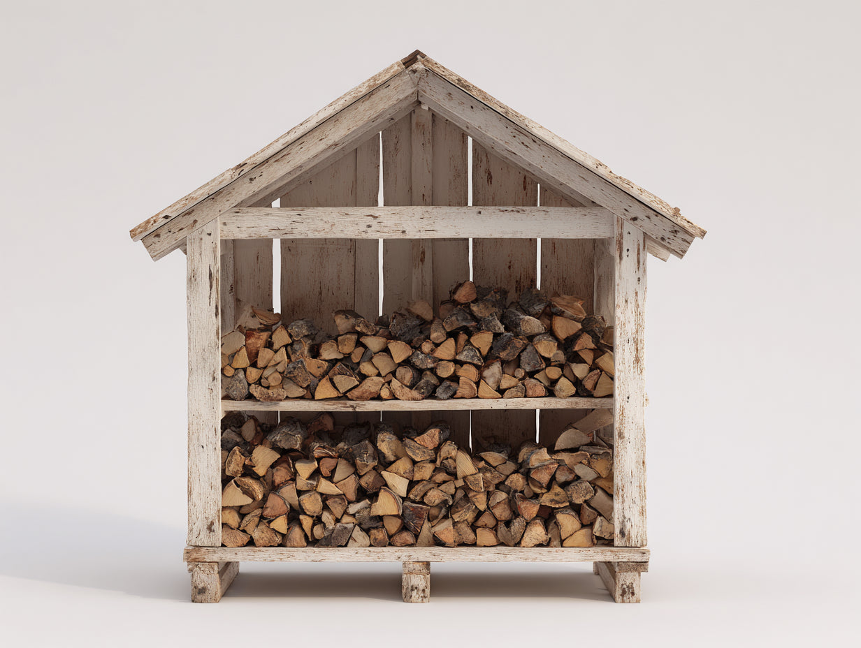 Kaminholzregal aus Holz 140 x 60 x 170 cm - Weiß-Braun - 2 Ablageebenen und Satteldach für den Außenbereich