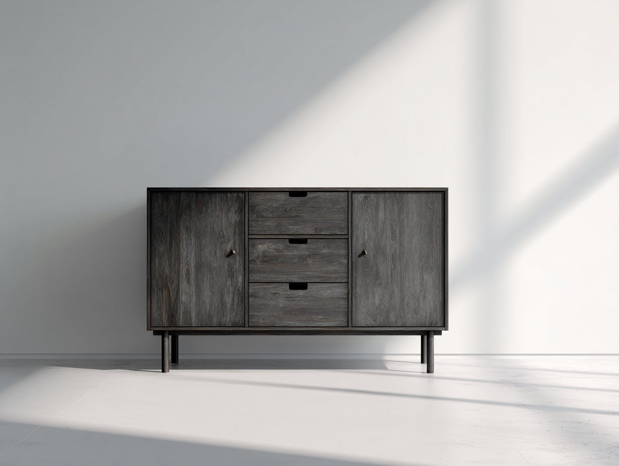 Dielenschränke aus Holz 120 x 40 x 80 cm - Dunkelbraun-Schwarz - 2 Türen und 3 Schubladen im modernen Design