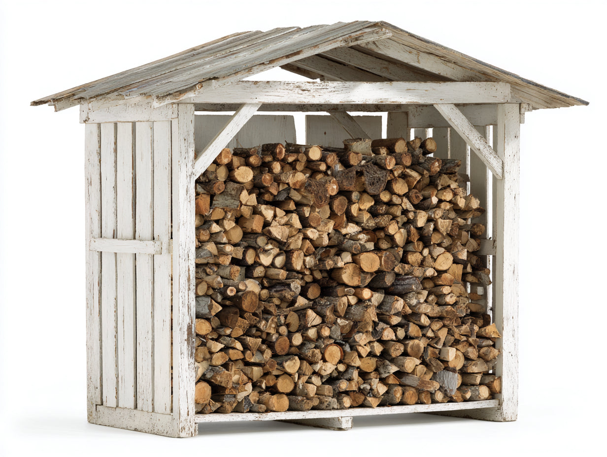 Kaminholzregal aus Holz 180 x 90 x 210 cm - Antikweiß - Überdachte offene Konstruktion im Landhausstil