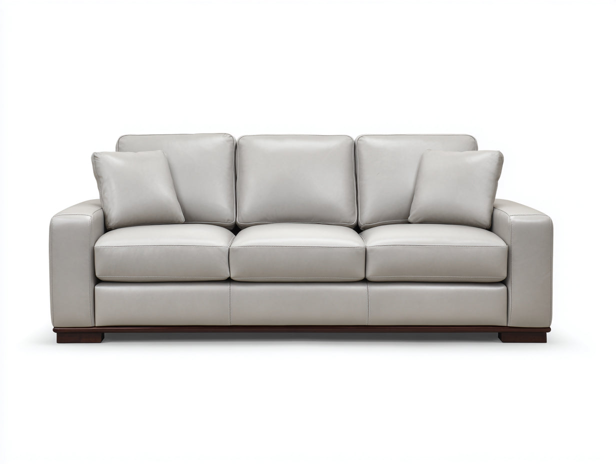 3 Sitzer Sofas aus Kunstleder 220 x 95 x 88 cm - Hellgrau-Dunkelbraun - Gepolstertes modernes Design