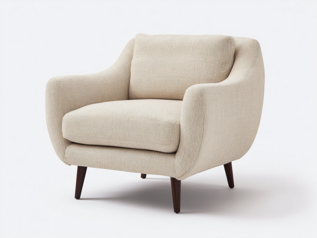 Sessel mit strukturiertem Webstoff 86 x 84 x 88 cm - Beige und Dunkelbraun - modernes Lounge-Design mit Holzbeinen für Wohnzimmer