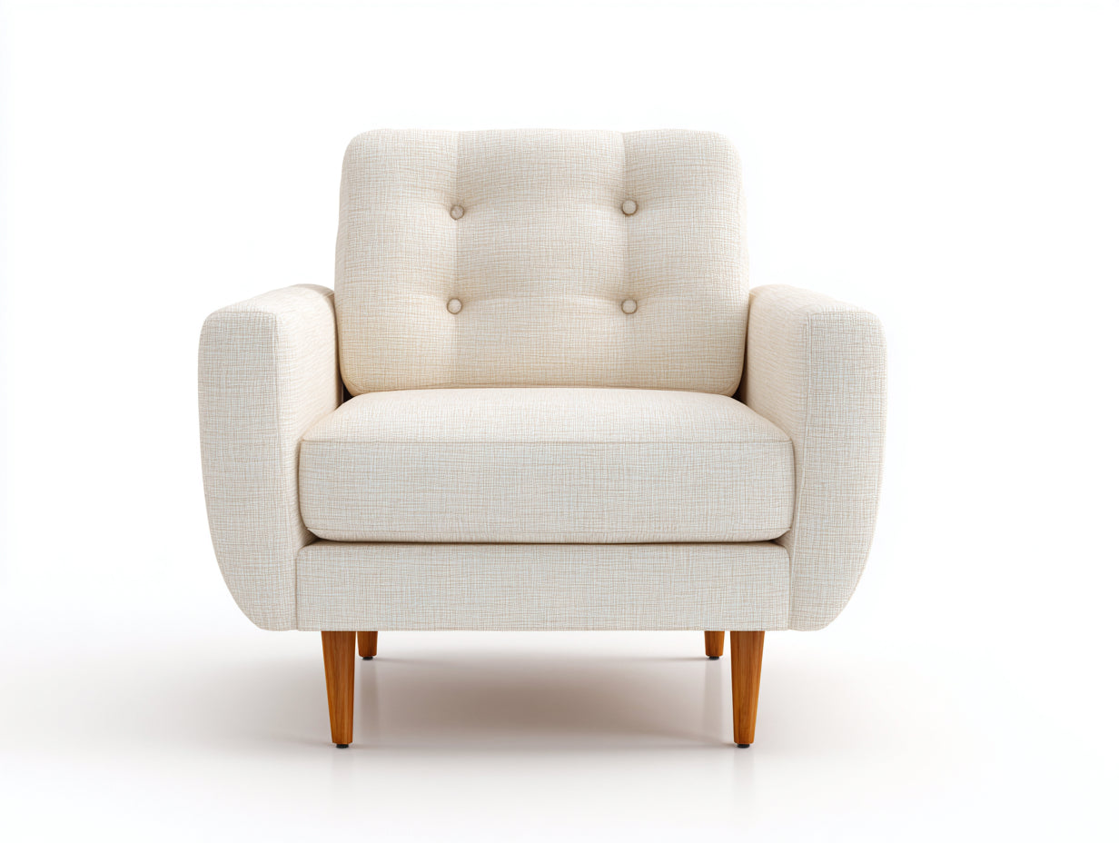 Sessel aus Webstoff 84 x 78 x 85 cm - Creme-Natur - Knopfheftung mit Holzbeinen