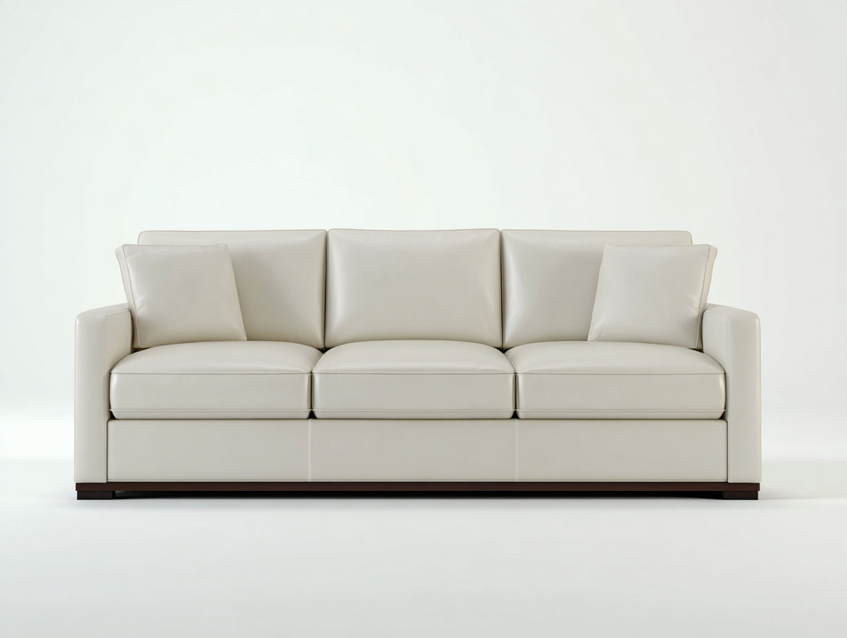 3 Sitzer Sofas Lederoptik 230x90x82 cm - Creme Dunkelbraun - modern mit breiten Armlehnen