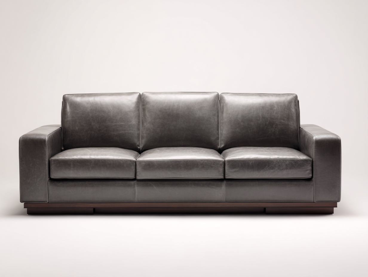 3 Sitzer Sofas mit Bezug in Lederoptik 224 x 94 x 86 cm - Dunkelgrau und Dunkelbraun - Modernes Polstersofa mit breiten Armlehnen für Wohnzimmer