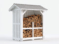 Kaminholzregal aus Holz 178 x 88 x 204 cm - Weiß und Grau - Überdachter Brennholzunterstand mit 2 Lagerbereichen und Satteldach