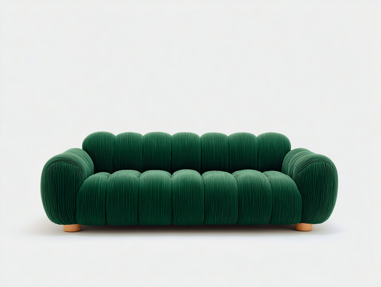 3 Sitzer Sofas aus Strukturstoff 230 x 98 x 80 cm - Dunkelgrün-Natur - Gepolstertes Wolkendesign
