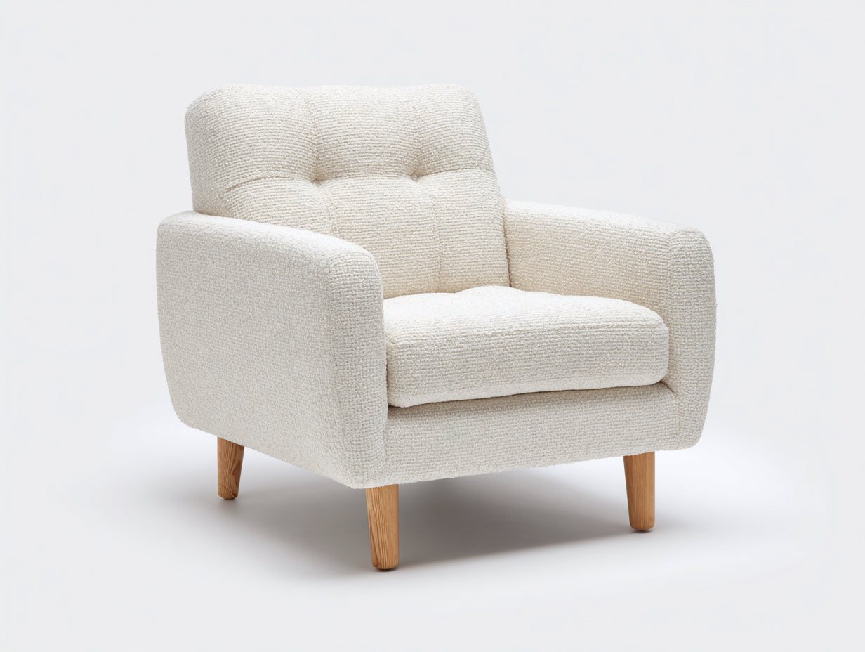 Sessel Strukturstoff 115x85x78 cm - Creme Naturfarben - modern mit Holzbeinen