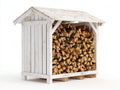 Kaminholzregal Holz 140x65x135 cm - Weiß Naturfarben - rustikal mit Satteldach