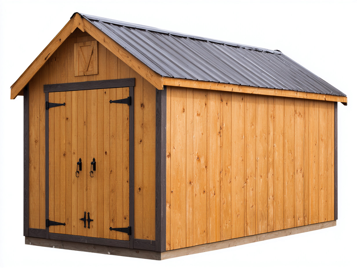 Gartenhäuser aus Holz 300 x 240 x 250 cm - Naturbraun-Dunkelbraun-Anthrazit - Metall-Satteldach mit Doppeltür