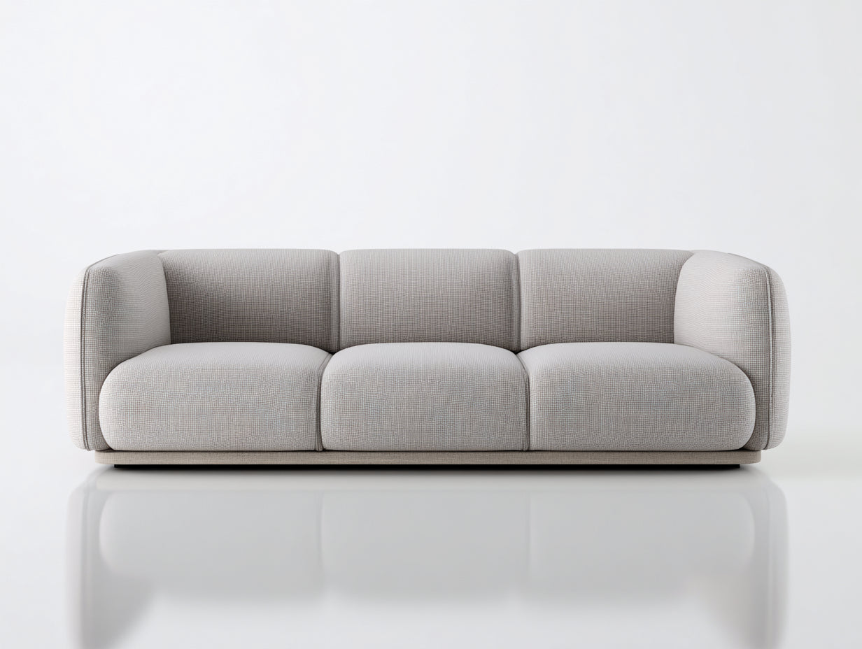 3 Sitzer Sofas mit Strukturstoffbezug 232 x 96 x 75 cm - Hellgrau und Schwarz - Modernes Polstersofa mit abgerundeten Armlehnen für Wohnzimmer