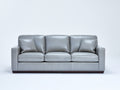 3 Sitzer Sofas mit Bezug in Lederoptik 225 x 92 x 88 cm - Hellgrau und Dunkelbraun - modernes Design mit breiten Armlehnen für Wohnzimmer