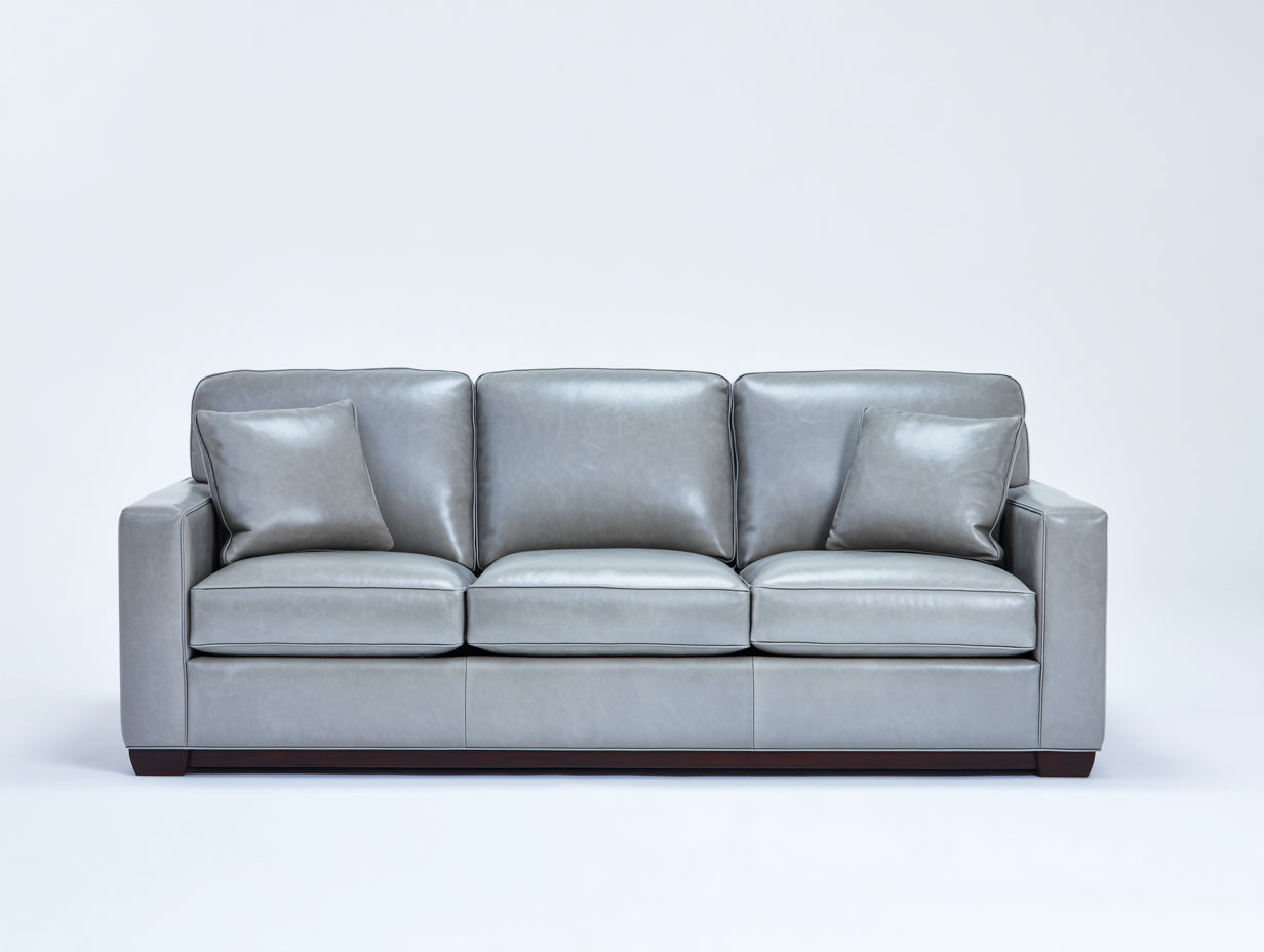 3 Sitzer Sofas mit Bezug in Lederoptik 225 x 92 x 88 cm - Hellgrau und Dunkelbraun - modernes Design mit breiten Armlehnen für Wohnzimmer